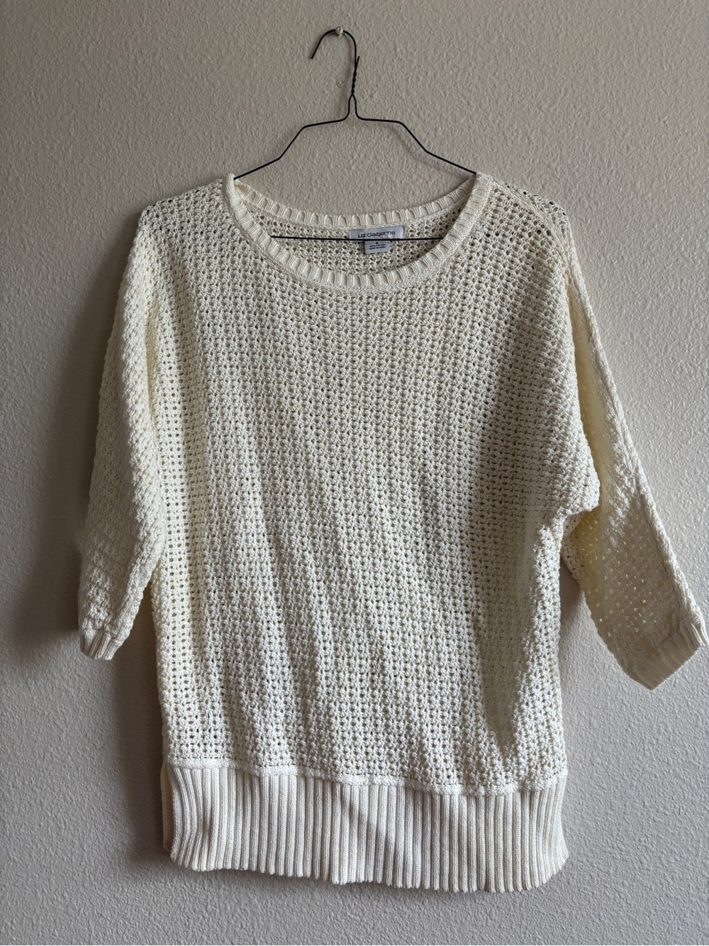 Liz Claiborne Cream Open Weave Scoop Neck Sweater